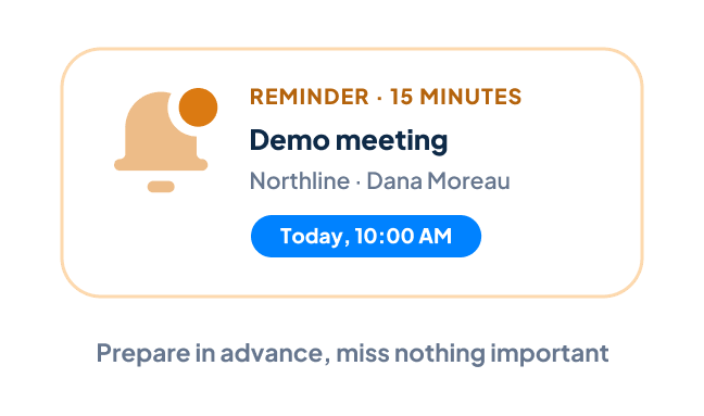 Meeting reminder notification 15 minutes before a demo